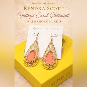 Retired Kendra Scott Lyra Statement Earrings | Coral Stone | Rare/Bold/Luxe